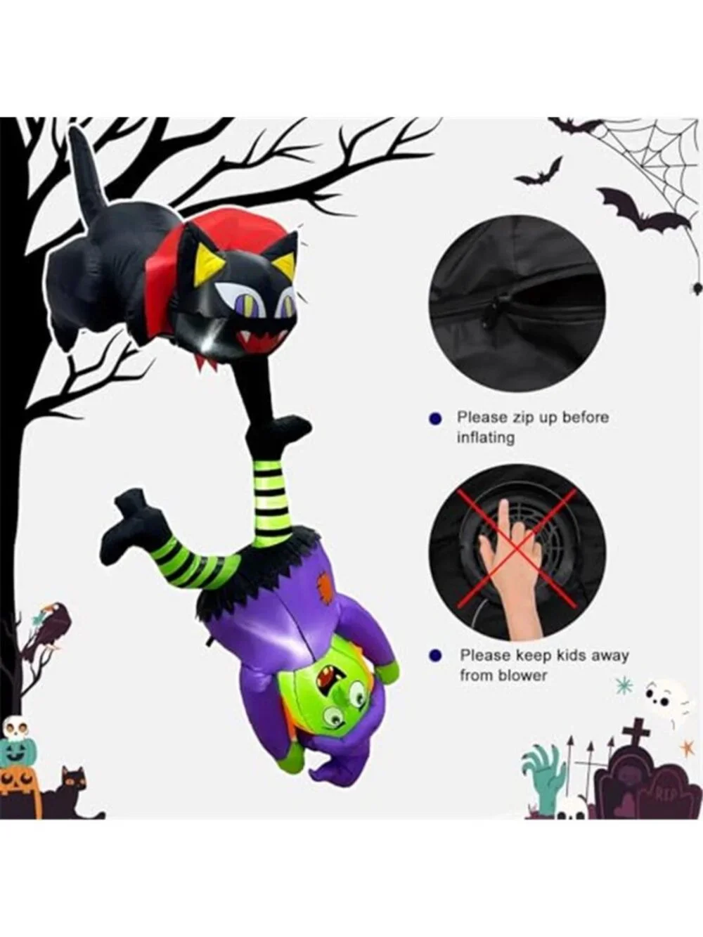 OurWarm 8FT Inflatable Witch Cat Halloween Inflatables Outdoor Decorations